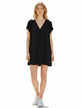 GAP Black V-Neck Shift Dress Women's Small 100% Rayon Short Sleeve Casual Work